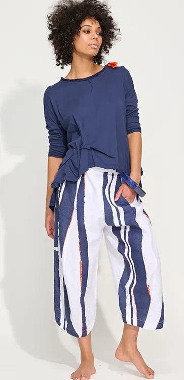 Banana Blue Bold Print Pant Bold Stripes - Navy/Orange/White Front View