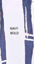 Load image into Gallery viewer, Banana Blue Bold Print Pant Bold Stripes - Navy/Orange/White Closed Up View
