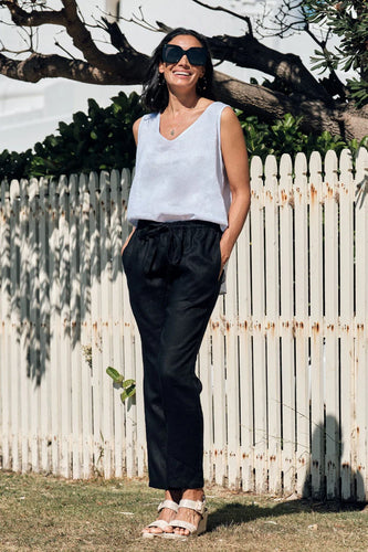 Carolina - Zoe Linen Sleeveless Top - White Front View