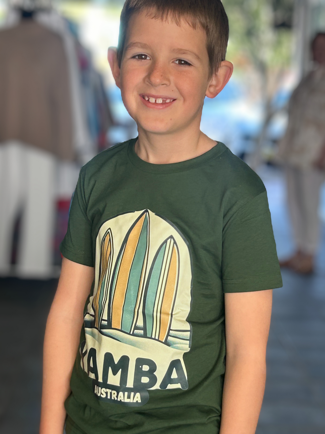 Kids Yamba T-Shirts - Convent Green colour front closed up shot