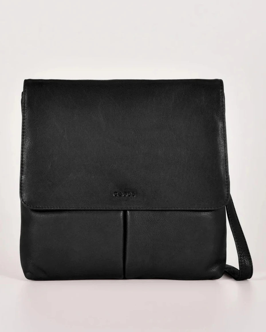 Ava Leather Flap Over Crossbody Bag in Black colour front