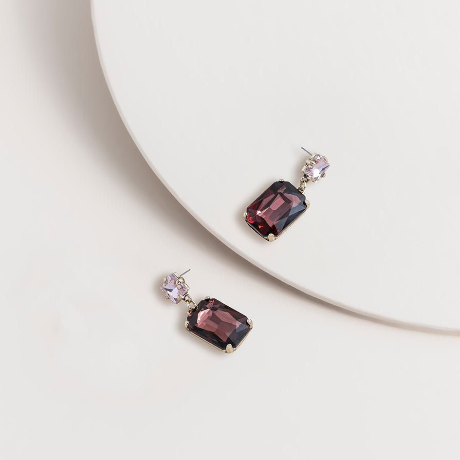 2 Tone Vintage Gem Earrings - Burgundy SAE387