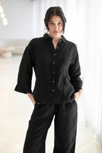 Load image into Gallery viewer, Eadie Lifestyle - Fundamental Linen Shirt in Black colour front shot
