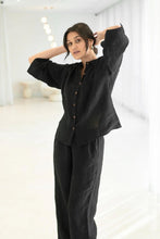 Load image into Gallery viewer, Eadie Lifestyle - Fundamental Linen Shirt in Black colour side shot
