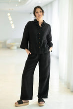 Load image into Gallery viewer, Eadie Lifestyle - Fundamental Linen Shirt in Black colour front shot
