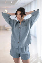 Load image into Gallery viewer, Eadie Lifestyle - Fundamental Linen Shirt in Blue colour front shot
