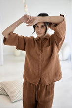 Load image into Gallery viewer, Eadie Lifestyle - Fundamental Linen Shirt in Nutmeg colour front shot
