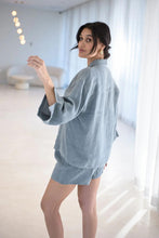 Load image into Gallery viewer, Eadie Lifestyle - Fundamental Linen Shorts in Blue colour side shot
