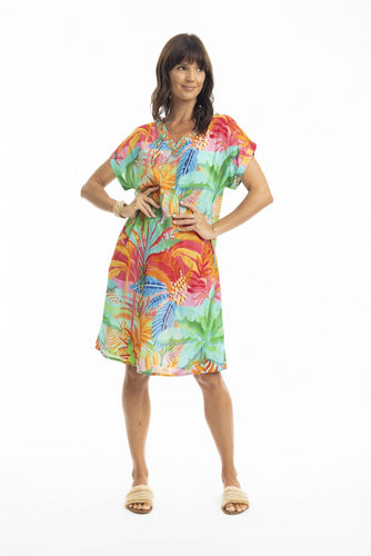 Escape by OQ - Alisa Short Sleeve Shift Dress Print coloured front shot