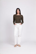 Load image into Gallery viewer, Foil - Fine Merino Crew Neck Top - Khaki Marl Front View
