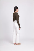 Load image into Gallery viewer, Foil - Fine Merino Crew Neck Top - Khaki Marl Left Side View
