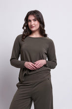 Load image into Gallery viewer, Foil - So-Fa So Good Top - Khaki luxe lounge top
