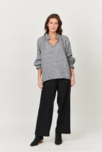 Load image into Gallery viewer, Naturals by O&amp;J Linen Long Sleeve, Ruffle Collar Top Pepper Color Front View
