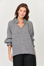 Load image into Gallery viewer, Naturals by O&amp;J Linen Long Sleeve, Ruffle Collar Top Pepper Color Front View
