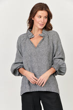 Load image into Gallery viewer, Naturals by O&amp;J Linen Long Sleeve, Ruffle Collar Top Pepper Color Front View
