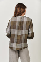 Load image into Gallery viewer, Naturals by O&amp;J Linen Top - Long Sleeve/Crew Neck Breen Plaid Back
