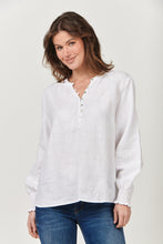 Load image into Gallery viewer, Naturals by O&amp;J Linen Top - Long Sleeve/Crew Neck White Front View
