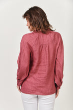 Load image into Gallery viewer, Naturals by O&amp;J Linen Top - Long Sleeve/ V-Neckline with Ruffled Collar Back View
