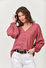 Load image into Gallery viewer, Naturals by O&amp;J Linen Top - Long Sleeve/ V-Neckline with Ruffled Collar Front View
