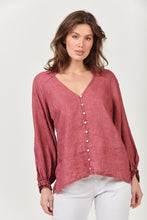 Load image into Gallery viewer, Naturals by O&amp;J Linen Top - Long Sleeve/ V-Neckline with Ruffled Collar Front View
