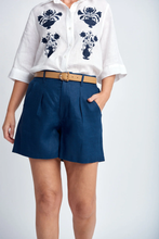 Load image into Gallery viewer, Goondiwindi Cotton - Linen Shorts in Navy colour front shot
