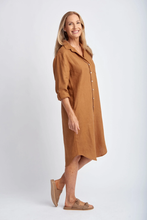 Load image into Gallery viewer, Goondiwindi Cotton - Shirt Maker Dress in Bronze colour side shot
