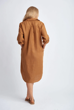 Load image into Gallery viewer, Goondiwindi Cotton - Shirt Maker Dress in Bronze colour back shot
