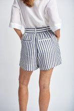 Load image into Gallery viewer, Goondiwindi Cotton - Stripe Linen Shorts in Navy/White colour back shot
