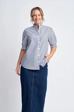 Load image into Gallery viewer, Goondiwindi Cotton - Stripe Short Sleeve Shirt in Navy/White colour front shot
