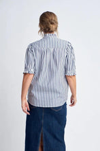 Load image into Gallery viewer, Goondiwindi Cotton - Stripe Short Sleeve Shirt in Navy/White colour back shot
