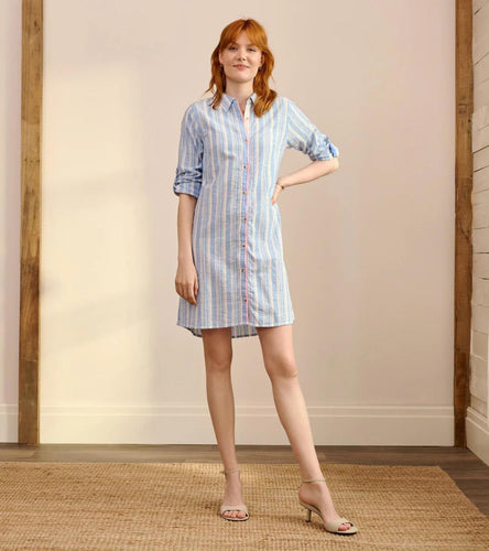 Hatley - Cara Shirt Dress in Light Blue Stripes colour front shot