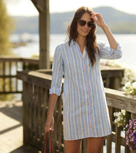 Load image into Gallery viewer, Hatley - Cara Shirt Dress in Light Blue Stripes colour front shot
