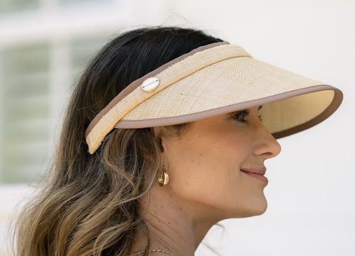 Hayley Push On Raffia Visor With Caramel Trim