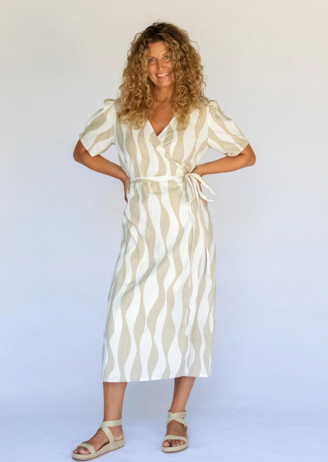 Hobo & Hatch - Estelle Wrap Dress in Island Stripe colour front shot