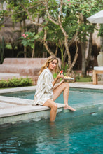 Load image into Gallery viewer, Hobo &amp; Hatch - Mila Shirt in Island Stripe colour side shot at the pool
