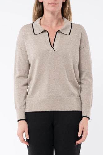 Jump - Collared Pullover - Almond full-length sleeves ribbed cuffs