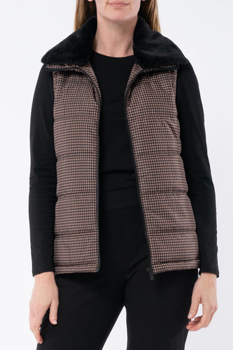 Jump - Houndstooth Puffer Vest - Camel / Black Front View