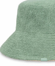 Load image into Gallery viewer, Beachie Reversible Bucket Hat in Sage colour by Kooringal closed up shot
