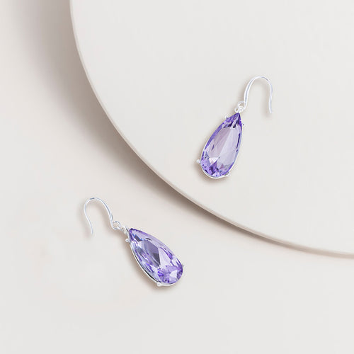 Glass Teardrop Hook Earrings in Violet colour by Super Amazing