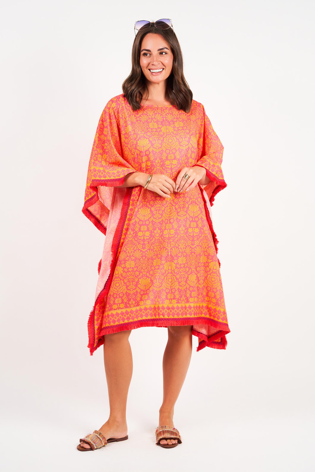 Naudic - Hampton Kaftan Short Majestic Print in Watermelon colour front shot