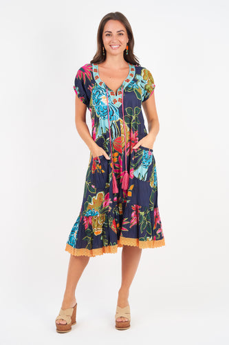 Naudic - Sao Paulo Dress Tulip Print in Navy color front shot