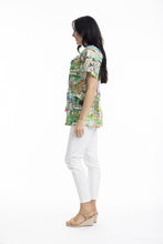 Load image into Gallery viewer, Orientique Bellagio Frill Neckline Top Printed colour side shot
