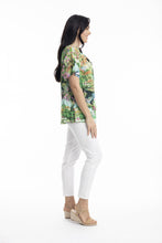 Load image into Gallery viewer, Orientique Bellagio Frill Neckline Top Printed colour side shot
