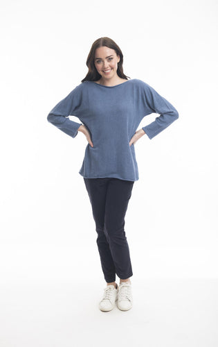 Orientique Boat Neck Knit Top with Long Sleeve Front View