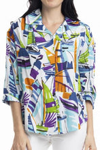 Load image into Gallery viewer, Orientique Cannes Overshirt printed colour front closed up shot
