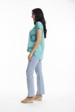 Load image into Gallery viewer, Orientique Embellished Top with Circles Aqua colour side shot
