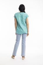 Load image into Gallery viewer, Orientique Embellished Top with Circles Aqua colour back shot
