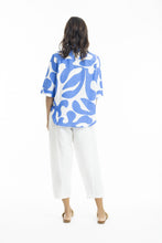 Load image into Gallery viewer, Orientique Print Linen Boxy Shirt with Collar Blue colour back shot
