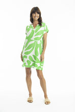 Load image into Gallery viewer, Orientique Print Linen Cap Sleeve Shirt Dress Parrot colour front shot
