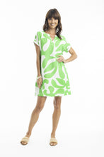 Load image into Gallery viewer, Orientique Print Linen Cap Sleeve Shirt Dress Parrot colour front shot
